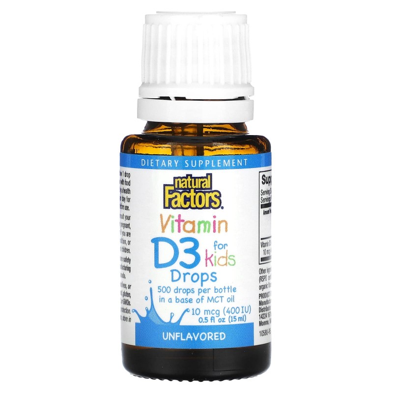 Natural Factors, Капли витамина D3, без ароматизаторов, 400 МЕ, 0,5 ж. унц. (15 мл)