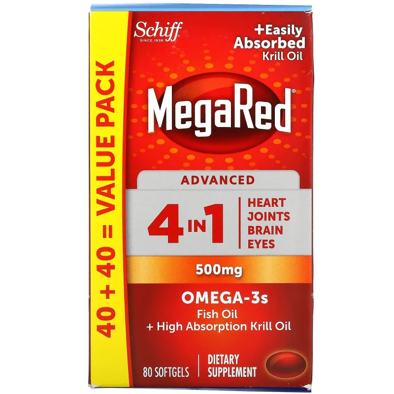 Schiff, MegaRed, Advanced 4 In 1, 500 mg, 80 Softgels