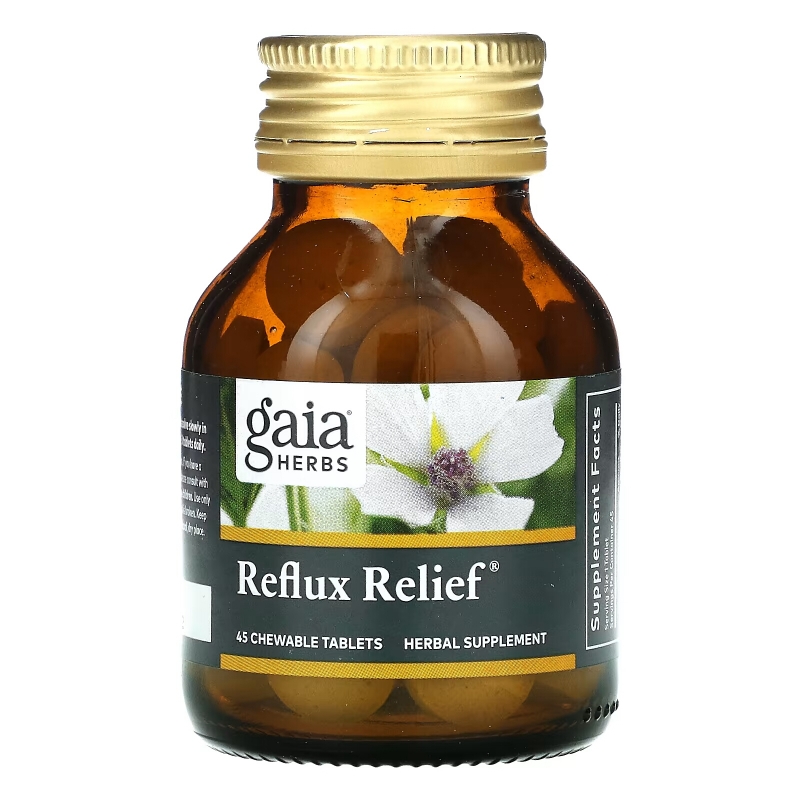 Gaia Herbs, Средство для облегчения рефлюкса, 45 быстрорастворимых жевательных таблеток