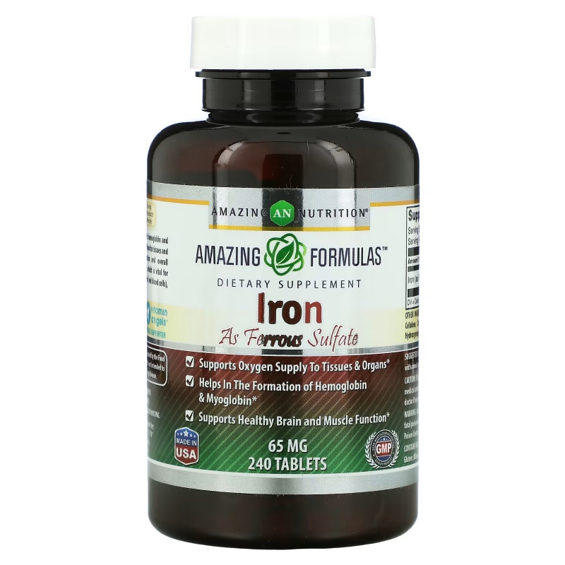 Amazing Nutrition, Iron As Ferrous Sulfate, 65 mg, 240 Tablets