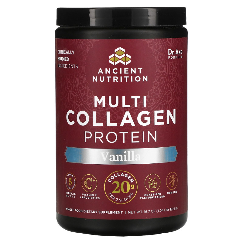 Dr. Axe / Ancient Nutrition, Multi Collagen Protein, Vanilla, 16.8 oz (475 g)